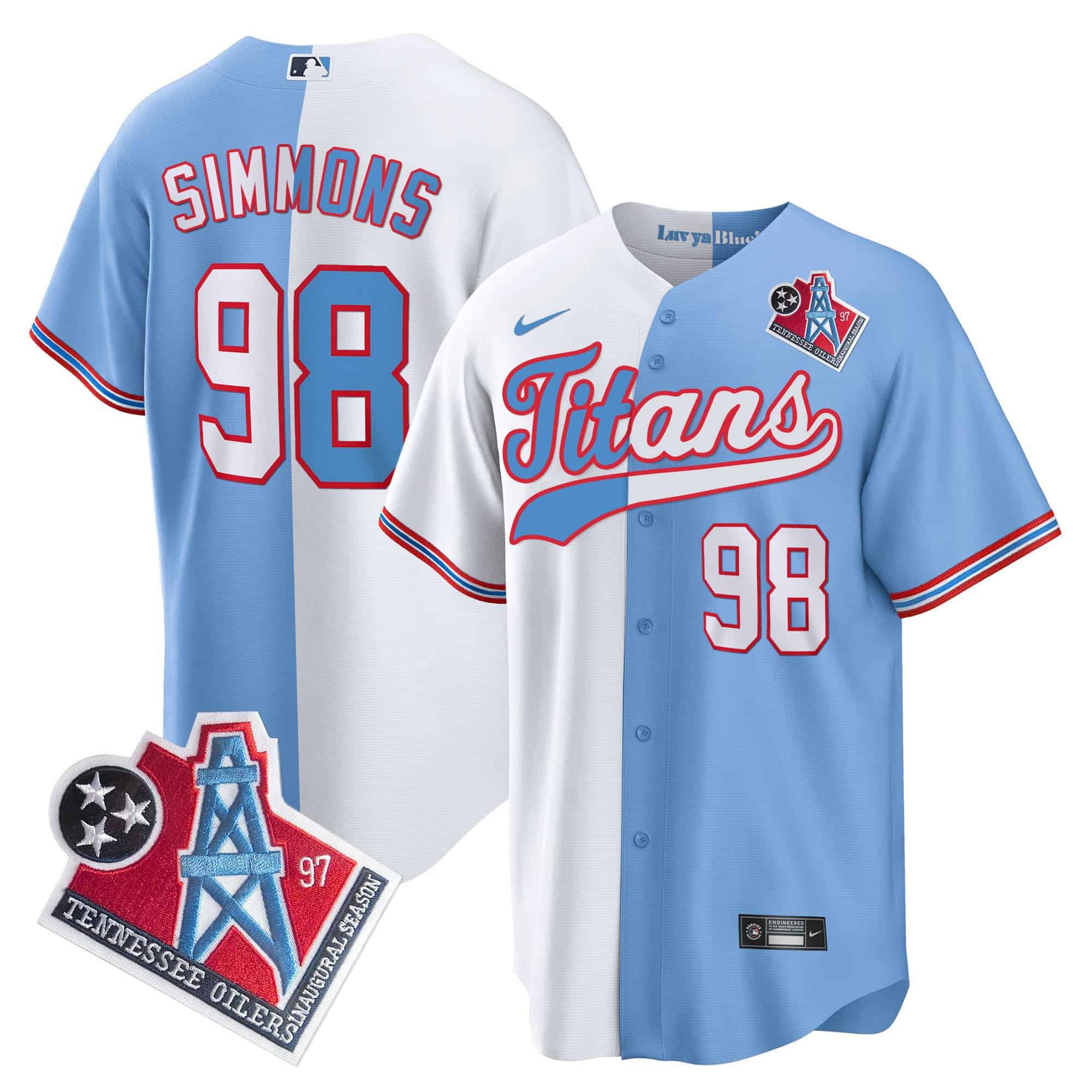 Men Tennessee Titans #98 Simmons Light Blue with white Nike 1997 Throwback Limited Cool Base NFL Jersey